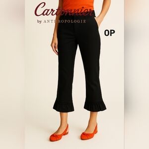 Cartonnier by Anthropologie Women's Black Ruffle Hem Cropped Capri Pants Size 0P